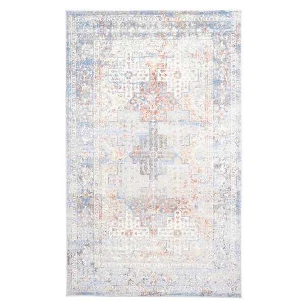 ECARPET Leila Ivory Traditional Rectangular Polyester Abstract Area Rug - 5 x 8-ft