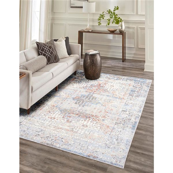 ECARPET Leila Ivory Traditional Rectangular Polyester Abstract Area Rug - 5 x 8-ft