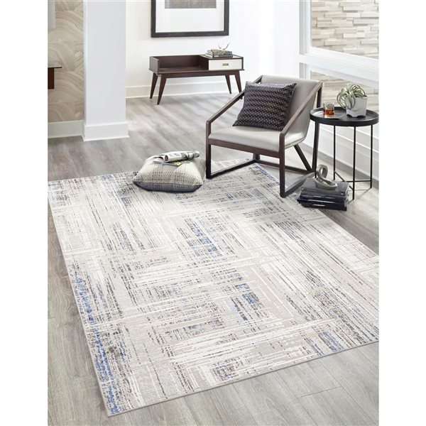 ECARPET Quinn Blue Contemporary Rectangular Polyester Abstract Area Rug - 8 x 10-ft