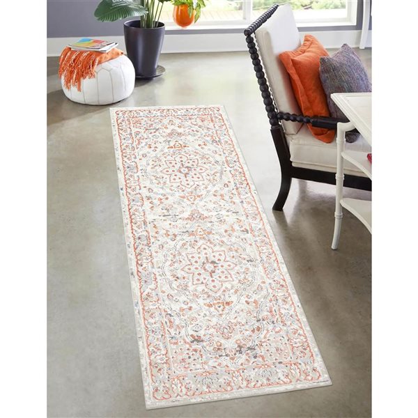 ECARPET Seline Ivory Traditional Rectangular Polyester Abstract Runner Rug - 2 x 8-ft