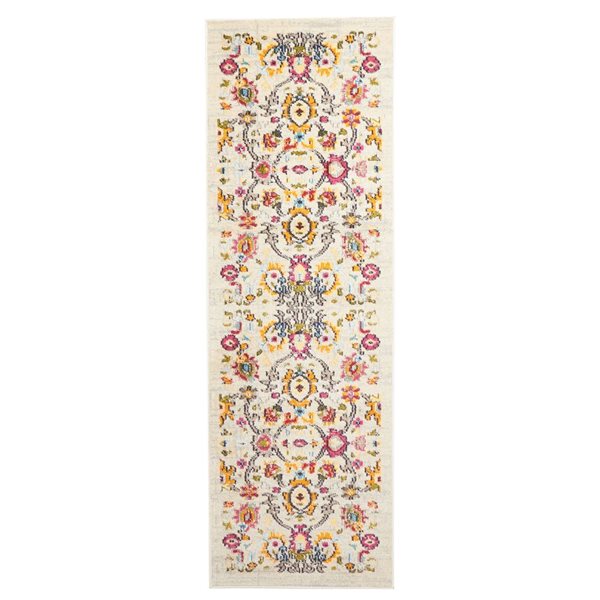 ECARPET Rosa Ivory Traditional Rectangular Polypropylene Abstract Runner Rug - 2 x 8-ft