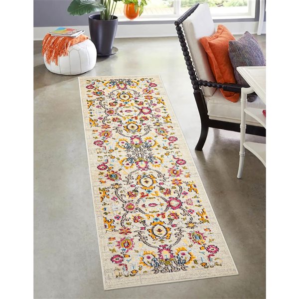 ECARPET Rosa Ivory Traditional Rectangular Polypropylene Abstract Runner Rug - 2 x 8-ft
