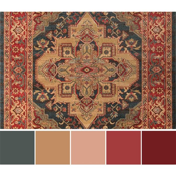 ECARPET Lux Navy Traditional Rectangular Polypropylene Medallion Area Rug - 7 x 9-ft