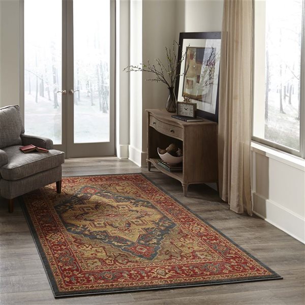 ECARPET Lux Navy Traditional Rectangular Polypropylene Medallion Area Rug - 7 x 9-ft