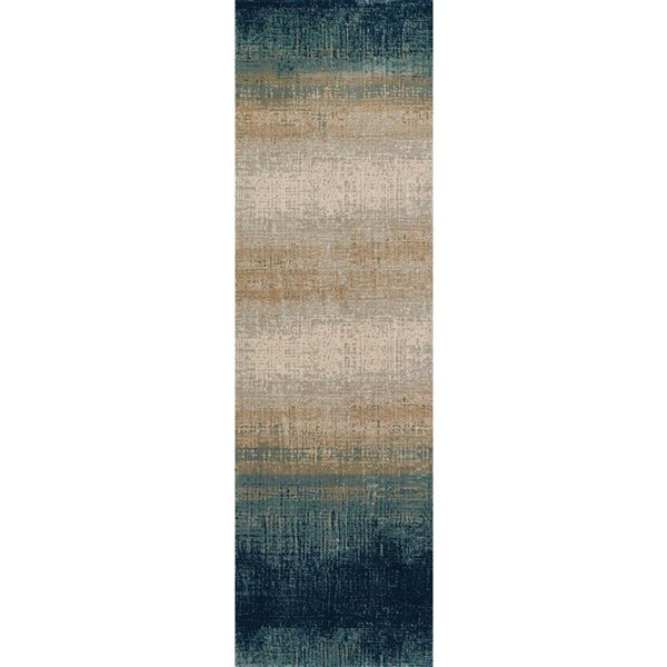 ECARPET Sable Blue Contemporary Rectangular Polyester Ombre Runner Rug - 2 x 7-ft