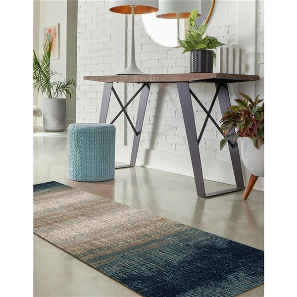 ECARPET Sable Blue Contemporary Rectangular Polyester Ombre Runner Rug - 2 x 7-ft