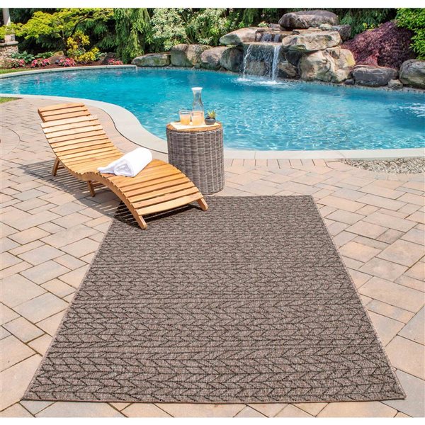ECARPET Linden Tan Modern Indoor/Outdoor Rectangular Polypropylene Geometric Area Rug - 6 x 9-ft