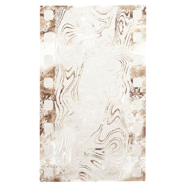 ECARPET Echo Tan Ivory Contemporary Rectangular Polyester Abstract Area Rug - 5 x 8-ft