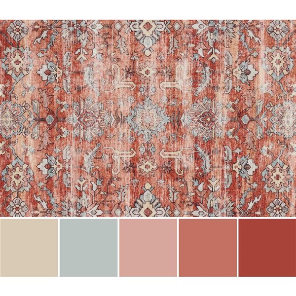 ECARPET Ruby Copper Traditional Rectangular Polyester Abstract Area Rug - 6 x 9-ft