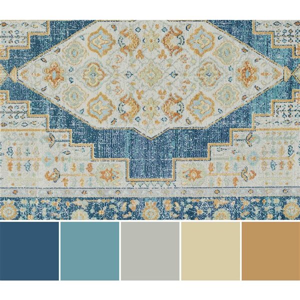 ECARPET Kinsley Navy Traditional Rectangular Polypropylene Medallion Area Rug - 9 x 12-ft