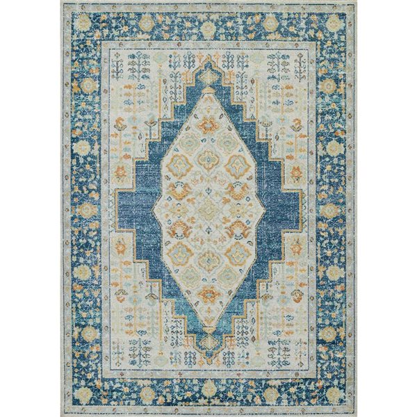 ECARPET Kinsley Navy Traditional Rectangular Polypropylene Medallion Area Rug - 9 x 12-ft