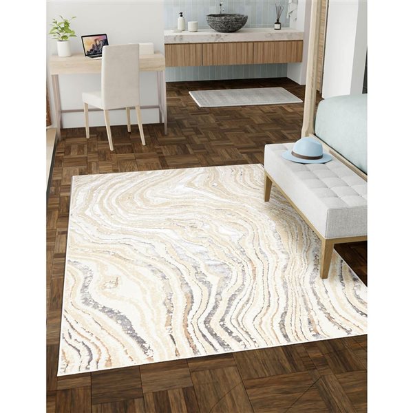 ECARPET Clara Ivory Contemporary Rectangle Polyester Abstract Area Rug - 8 x 10-ft