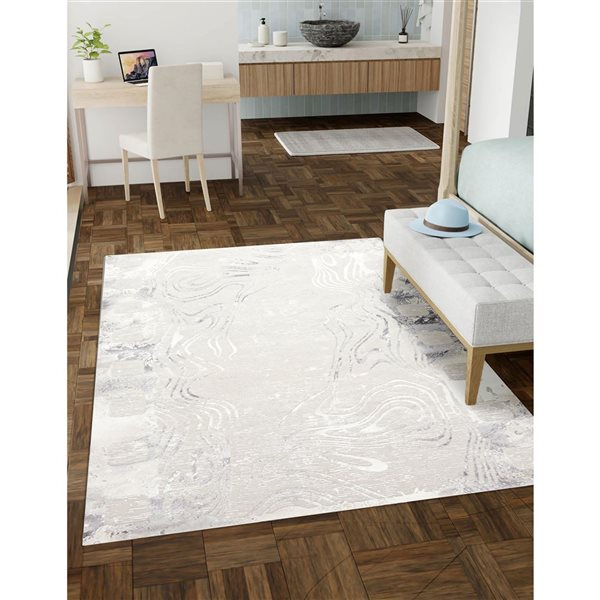 ECARPET Echo Grey Contemporary Rectangular Polyester Abstract Area Rug - 8 x 10-ft