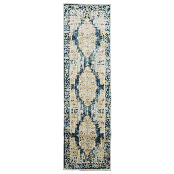 ECARPET Kinsley Navy Traditional Rectangular Polypropylene Medallion Runner Rug - 2 x 8-ft