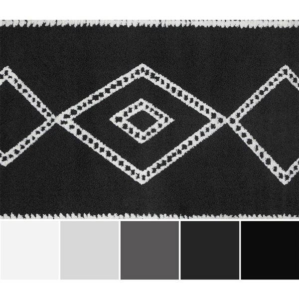 ECARPET Zelda Black Contemporary Rectangular Polyester Geometric Runner Rug - 2 x 7-ft