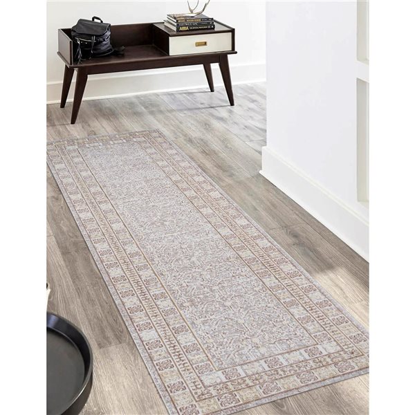 ECARPET Valeria Grey Traditional Rectangular Polyester Tribal Runner Rug - 2 x 8-ft