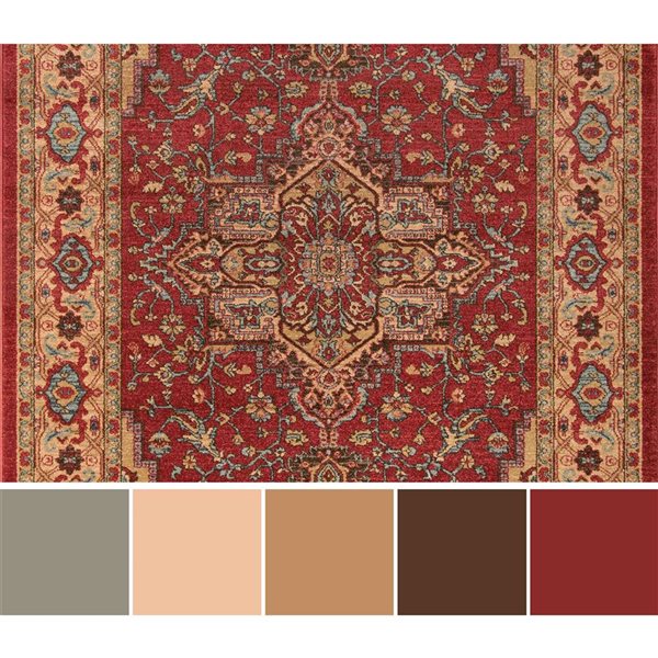 ECARPET Elara Red Traditional Rectangular Polypropylene Medallion Area Rug - 9 x 12-ft