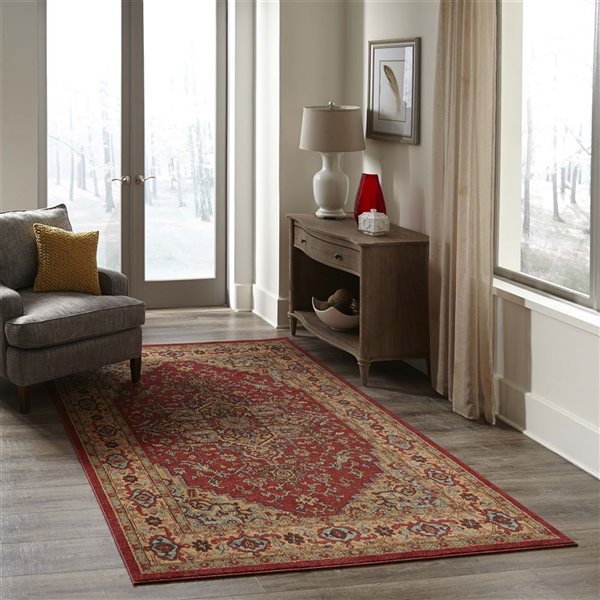 ECARPET Elara Red Traditional Rectangular Polypropylene Medallion Area Rug - 9 x 12-ft