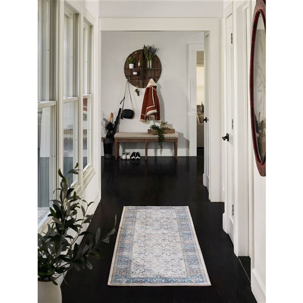 ECARPET Monet Blue Traditional Rectangular Polyester Abstract Runner Rug - 2 x 8-ft