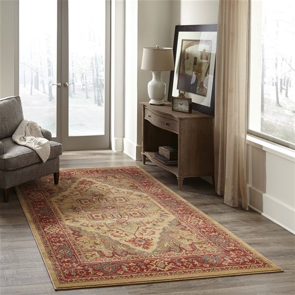 ECARPET Lux Beige Traditional Rectangular Polypropylene Medallion Area Rug - 3 x 5-ft