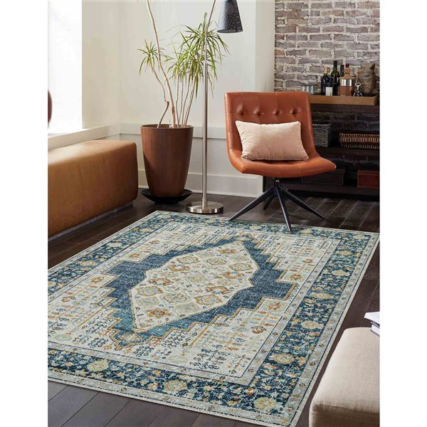 ECARPET Kinsley Navy Traditional Rectangular Polypropylene Medallion Area Rug - 4 x 6-ft
