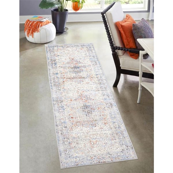 ECARPET Leila Ivory Traditional Rectangular Polyester Abstract Runner Rug - 2 x 8-ft