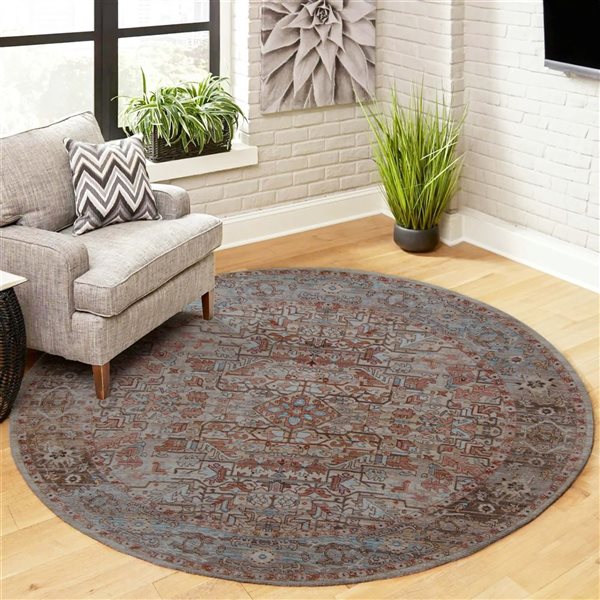 ECARPET Bettina Multicolour Traditional Round Polyester Abstract Rug - 5 x 5-ft