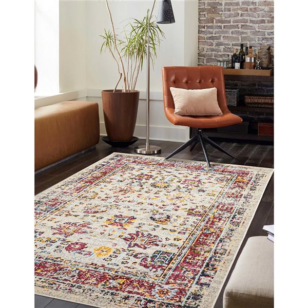 ECARPET Jasmine Ivory Traditional Rectangular Polypropylene Abstract Area Rug - 8 x 10-ft