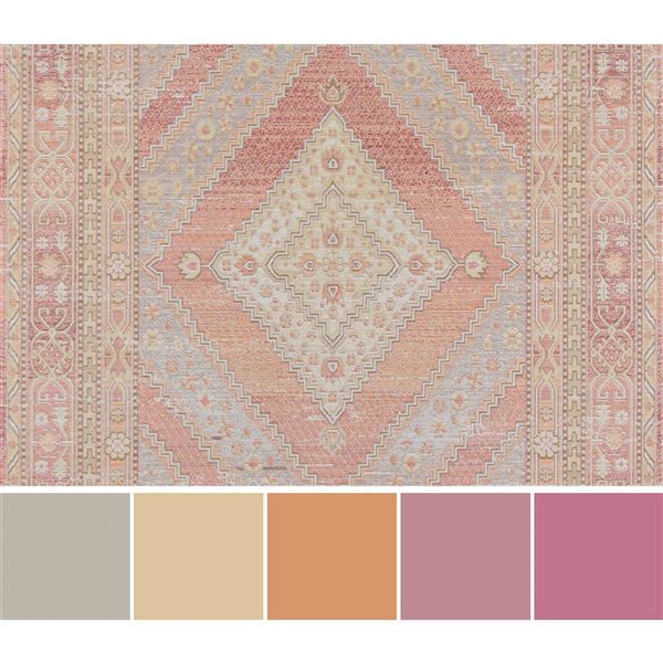 ECARPET Poppy Pink Traditional Rectangular Polyester Geometric Area Rug - 7 x 10-ft