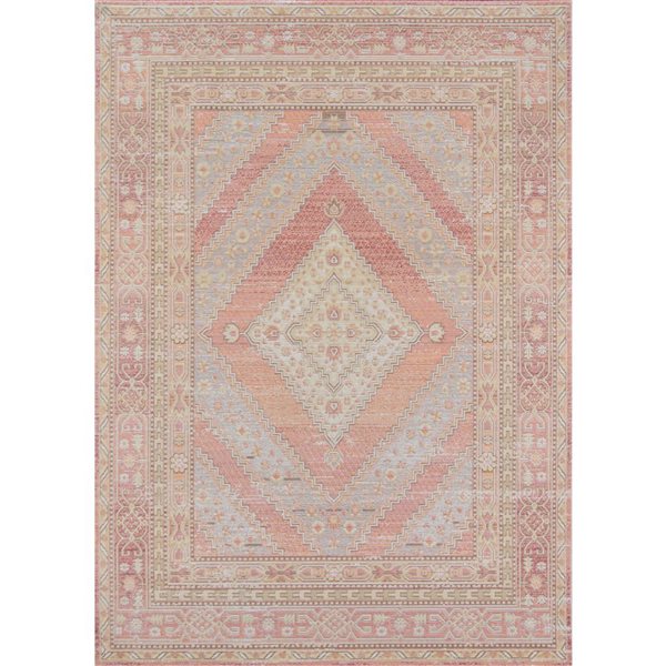 ECARPET Poppy Pink Traditional Rectangular Polyester Geometric Area Rug - 7 x 10-ft