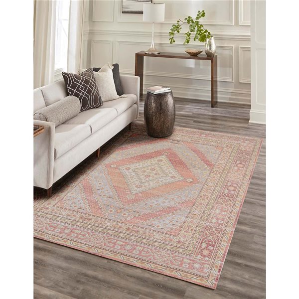 ECARPET Poppy Pink Traditional Rectangular Polyester Geometric Area Rug - 7 x 10-ft