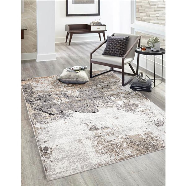 ECARPET Bronte Taupe Grey Contemporary Rectangle Polyester Abstract Area Rug - 5 x 8-ft
