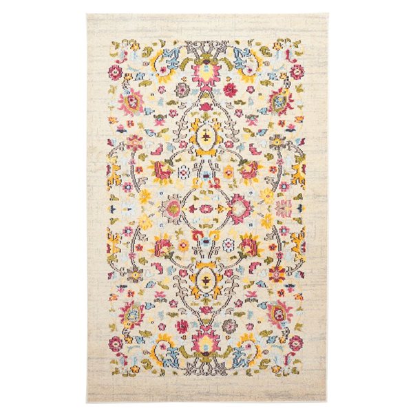 ECARPET Rosa Ivory Traditional Rectangular Polypropylene Abstract Area Rug - 5 x 8-ft