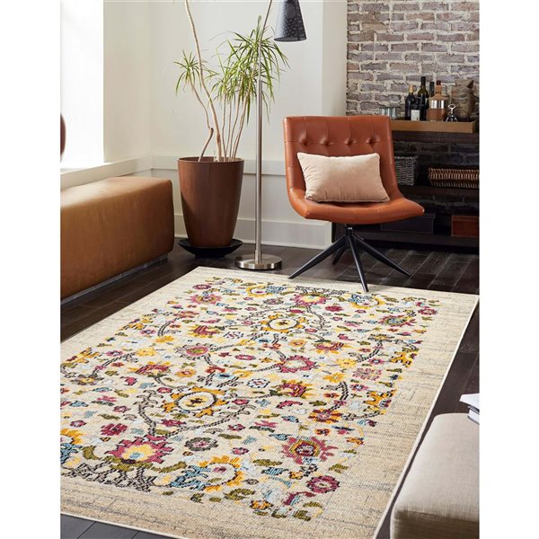ECARPET Rosa Ivory Traditional Rectangular Polypropylene Abstract Area Rug - 5 x 8-ft