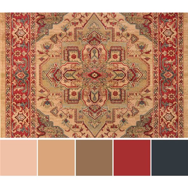 ECARPET Lux Beige Traditional Rectangular Polypropylene Medallion Area Rug - 5 x 7-ft