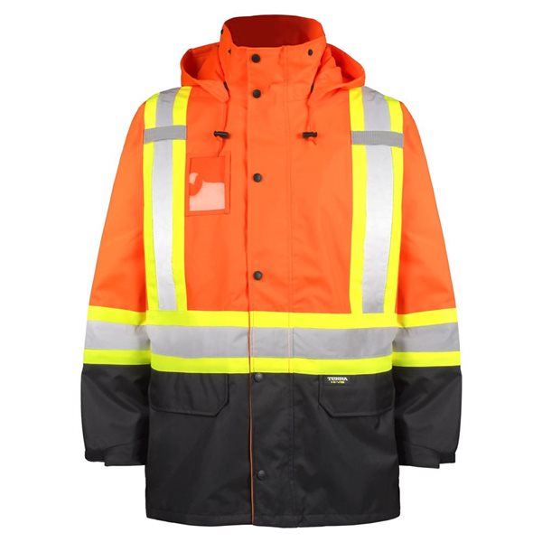 Terra High Visibility Rain Jacket w/ Removable Hood - Orange - Medium