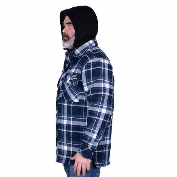 Terra Axe Quilted Flannel Shirt-Jacket w/ Fooler Hood - Blue - XL