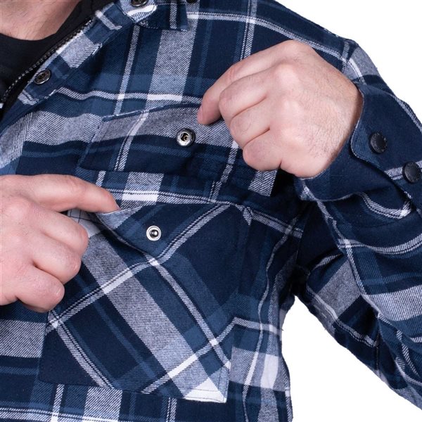 Terra Axe Quilted Flannel Shirt-Jacket w/ Fooler Hood - Blue - XL