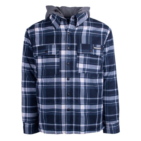 Terra Axe Quilted Flannel Shirt-Jacket w/ Fooler Hood - Blue - XL