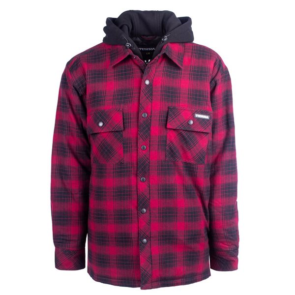 Terra Axe Quilted Flannel Shirt-Jacket w/ Fooler Hood - Red - Medium