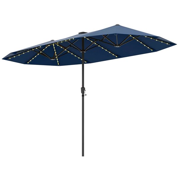 Costway 13-ft Navy Large Patio Umbrella with LED Solar Lights, Crank Handle & 12 Heavy-Duty Ribs