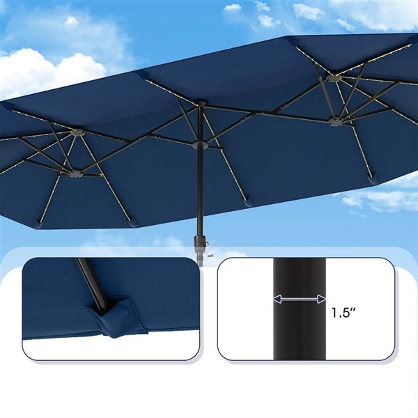 Costway 13-ft Navy Large Patio Umbrella with LED Solar Lights, Crank Handle & 12 Heavy-Duty Ribs