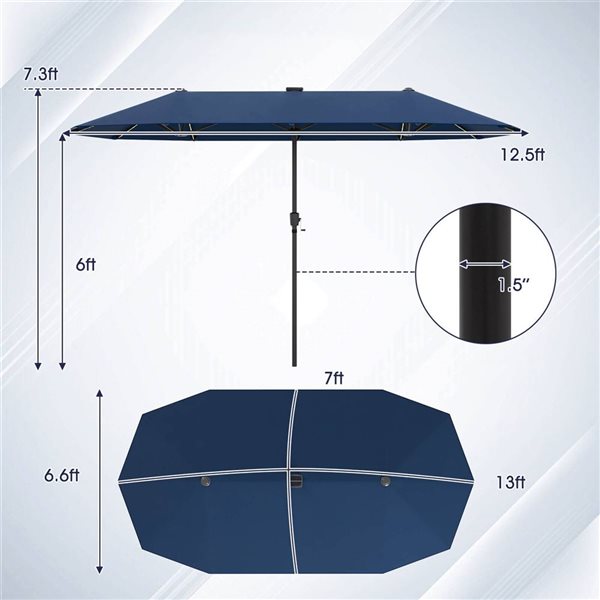 Costway 13-ft Navy Large Patio Umbrella with LED Solar Lights, Crank Handle & 12 Heavy-Duty Ribs