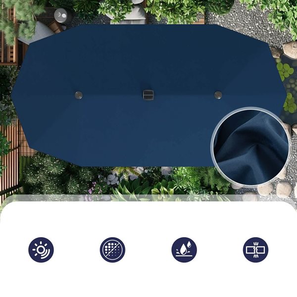 Costway 13-ft Navy Large Patio Umbrella with LED Solar Lights, Crank Handle & 12 Heavy-Duty Ribs