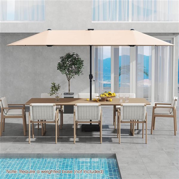 Costway 13-ft Beige Large Patio Umbrella with LED Solar Lights, Crank Handle & 12 Heavy-Duty Ribs