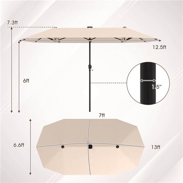 Costway 13-ft Beige Large Patio Umbrella with LED Solar Lights, Crank Handle & 12 Heavy-Duty Ribs