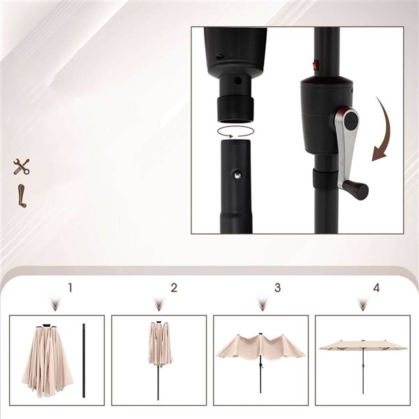 Costway 13-ft Beige Large Patio Umbrella with LED Solar Lights, Crank Handle & 12 Heavy-Duty Ribs