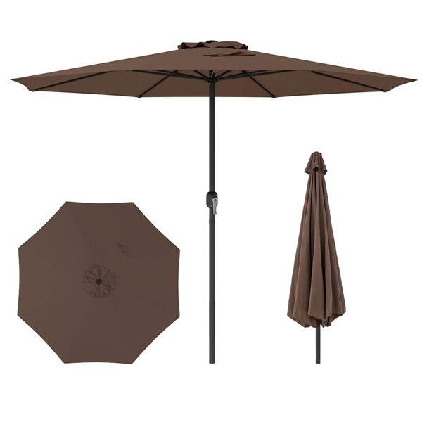 Costway 12-ft Brown Market Patio Umbrella with Crank Handle & 8 Sturdy Ribs
