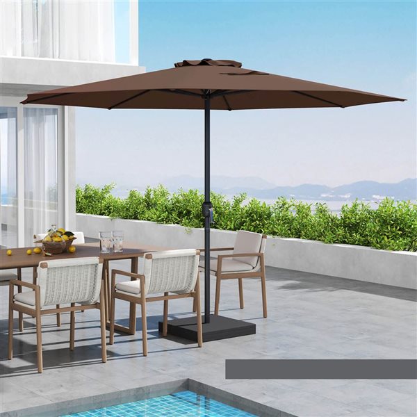 Costway 12-ft Brown Market Patio Umbrella with Crank Handle & 8 Sturdy Ribs
