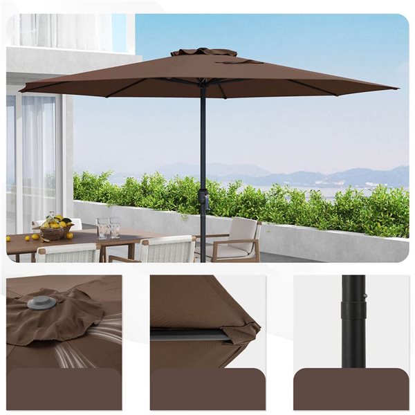 Costway 12-ft Brown Market Patio Umbrella with Crank Handle & 8 Sturdy Ribs